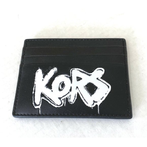 New Michael Kors Cooper Tall Card Case Vegan Leather Black / White - Picture 3 of 3